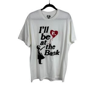 Red Letter "I'll be at the bank see" shirt Banksee Graphic Tee Men's L White